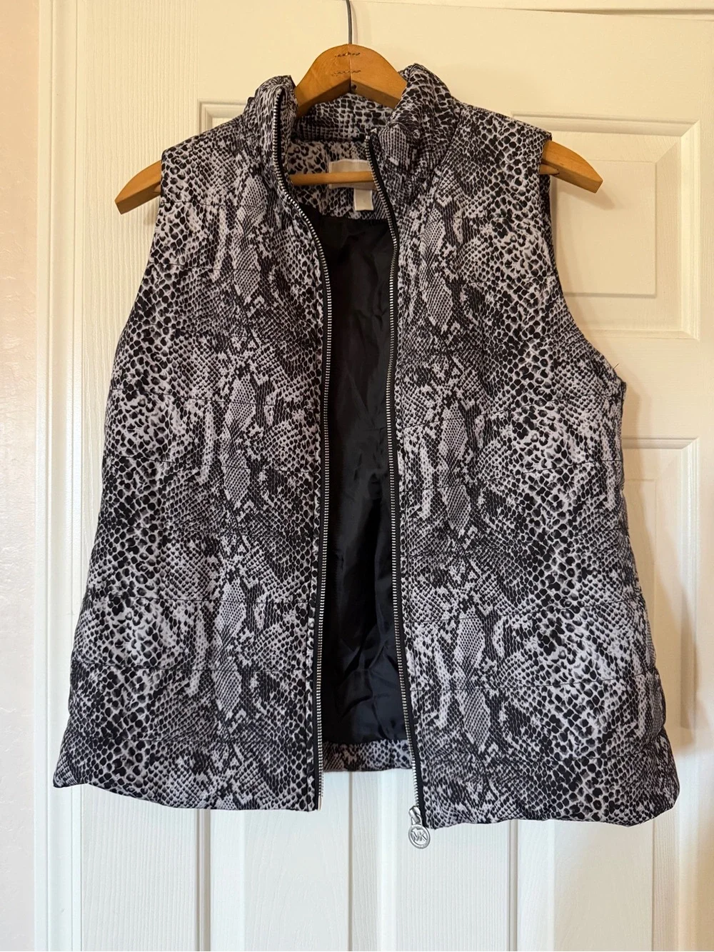 Michael Kors Black and White Animal Print Puffer Vest Size Small